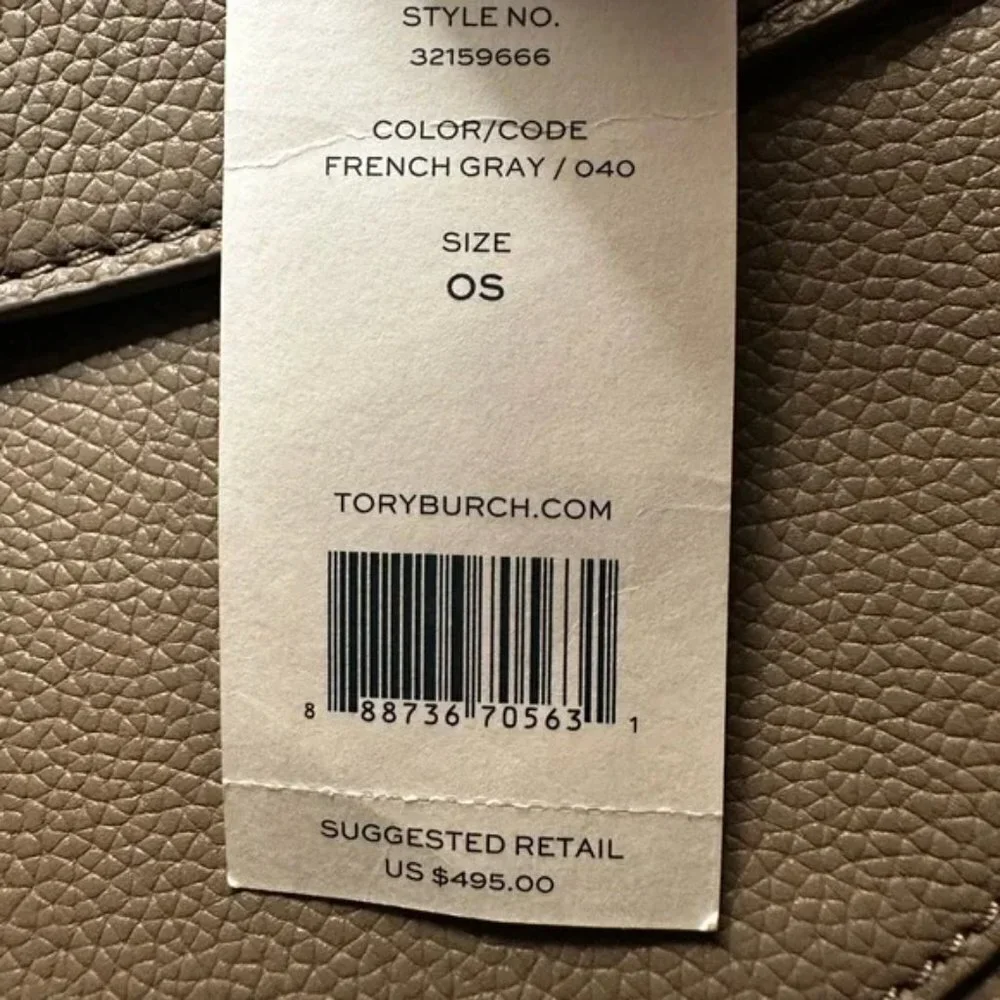 Tory Burch Pebbled Leather Saddle Crossbody Bag French Gray w/ Lock NWT $495 - Picture 3 of 10